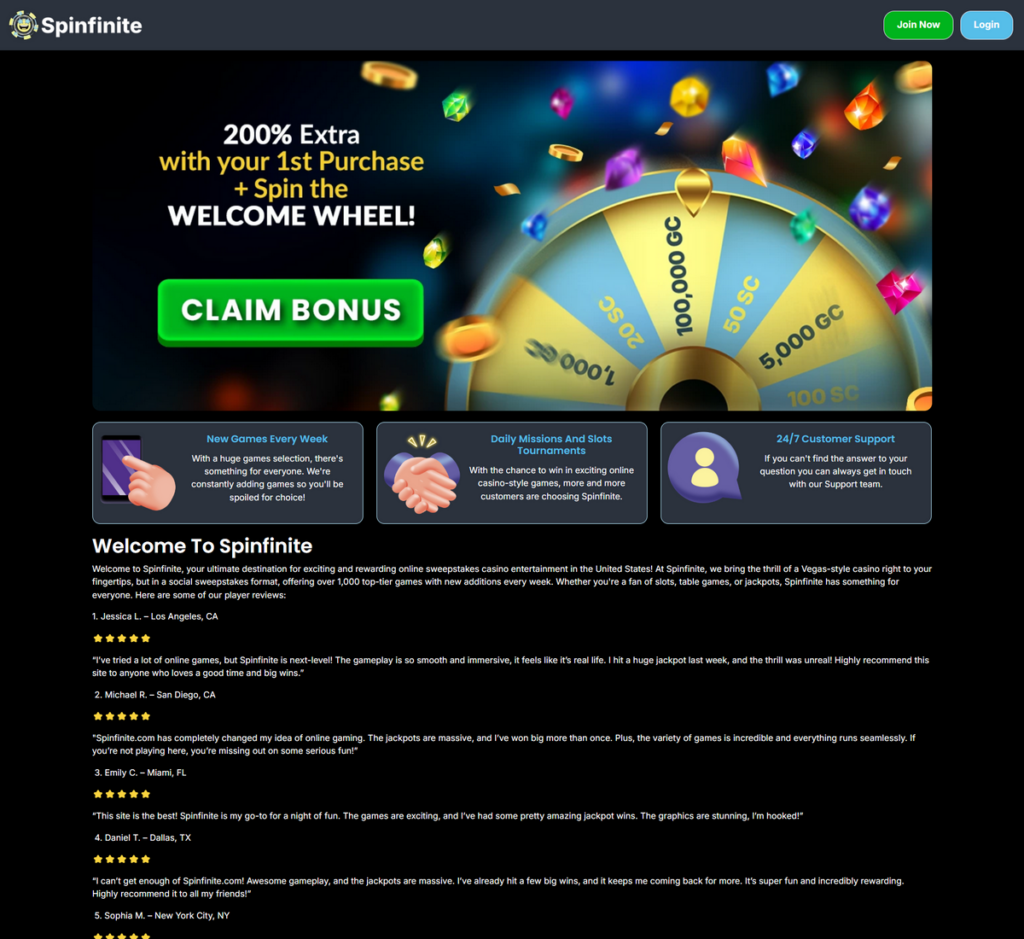 Spinfinite Casino Desktop Preview 1