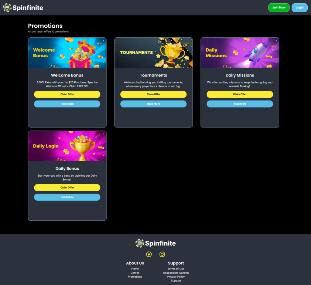 Spinfinite Casino Desktop Preview 2