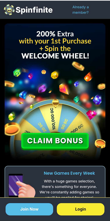 Spinfinite Casino Mobile Preview 1