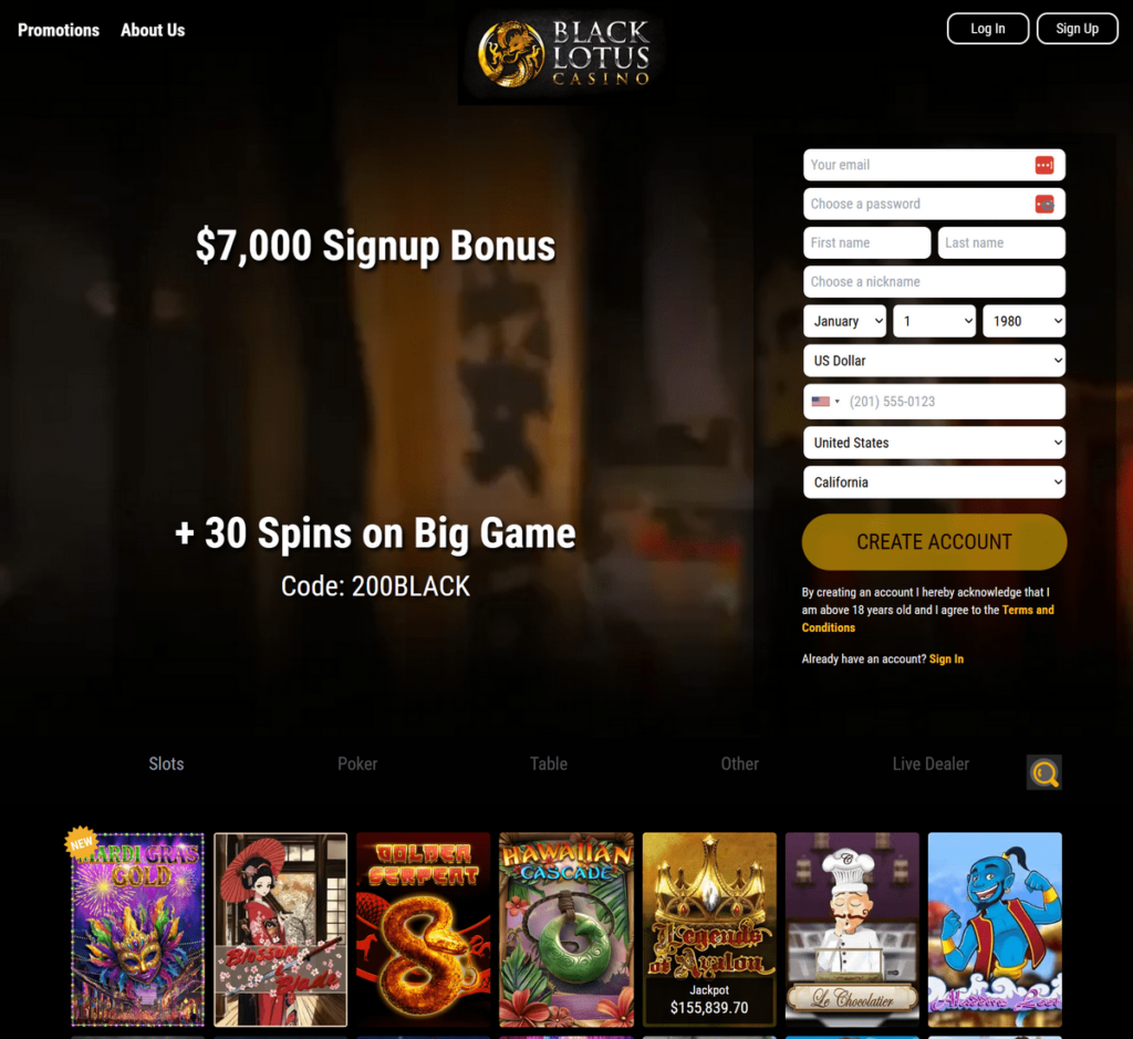 Black Lotus Casino Desktop Preview 1