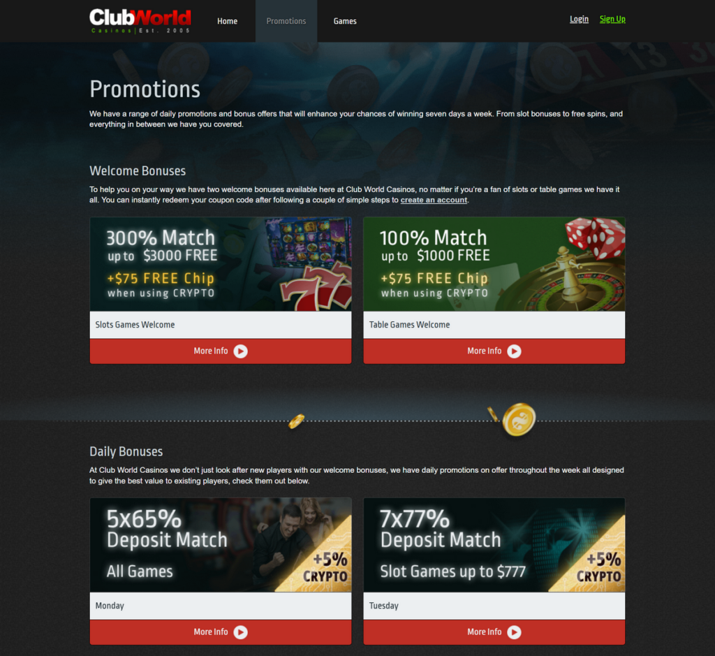 Club World Casinos Desktop Preview 2