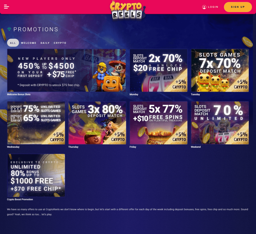 Crypto Reels Casino Desktop Preview 2