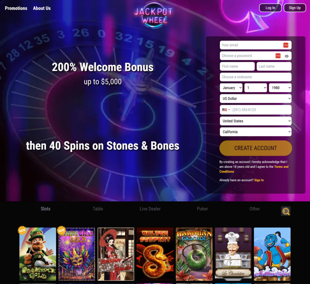 Jackpot Wheel Casino Desktop Preview 1