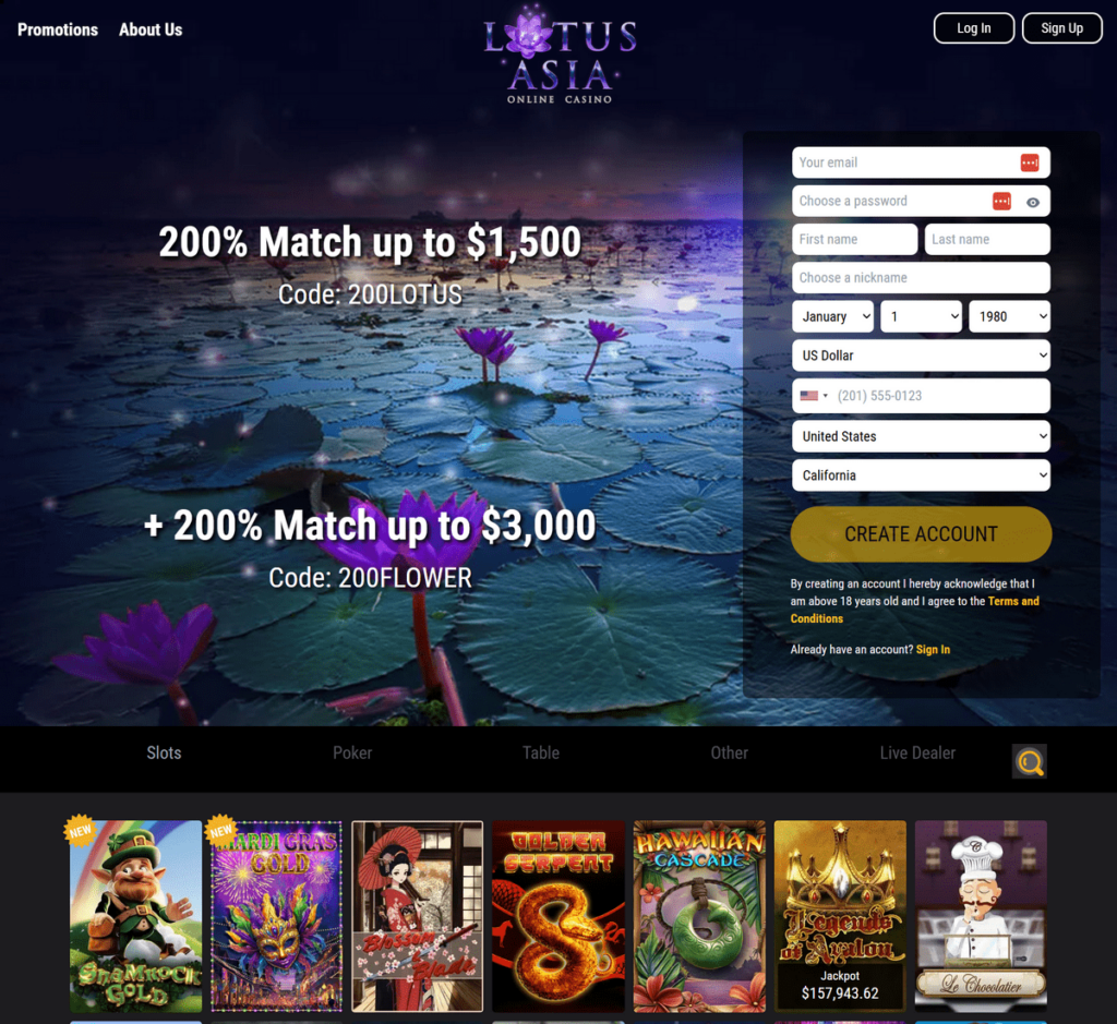 Lotus Asia Casino Desktop Preview 1