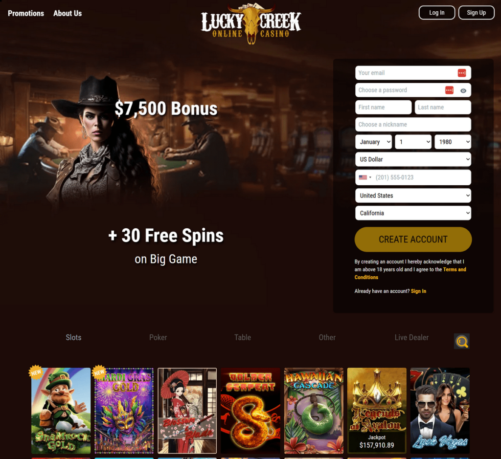 Lucky Creek Casino Desktop Preview 2