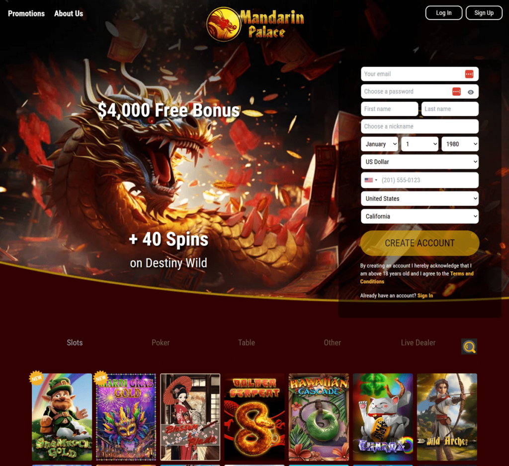 Mandarin Palace Casino Desktop Preview 1