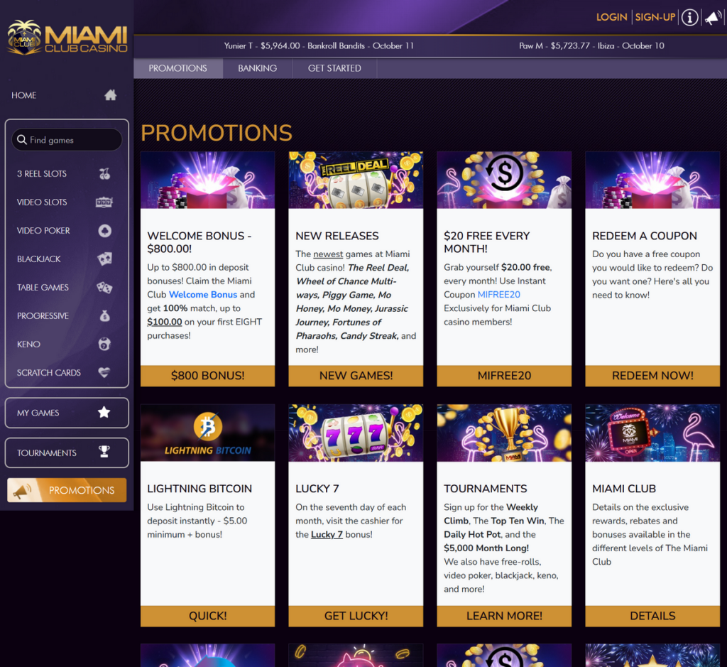 Miami Club Casino Desktop Preview 2
