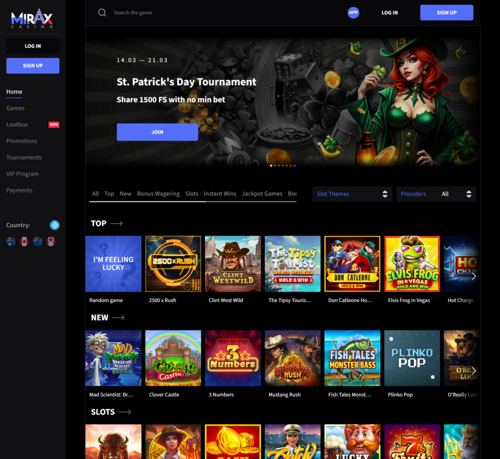 Mirax Casino Desktop Preview 1
