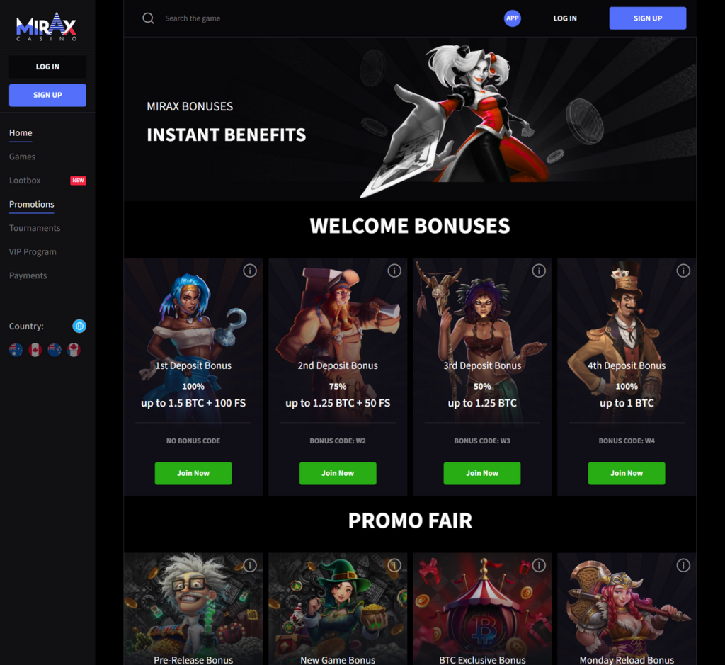 Mirax Casino Desktop Preview 2