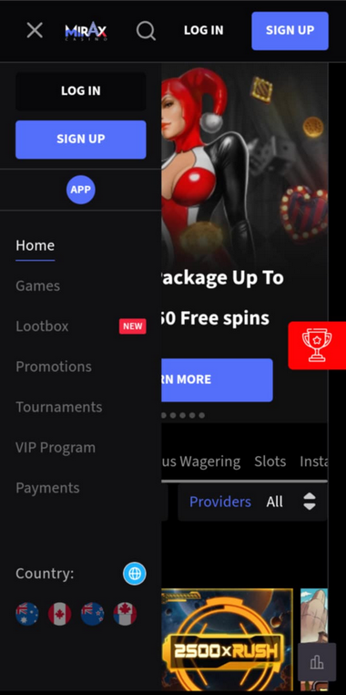 Mirax Casino Mobile Preview 1