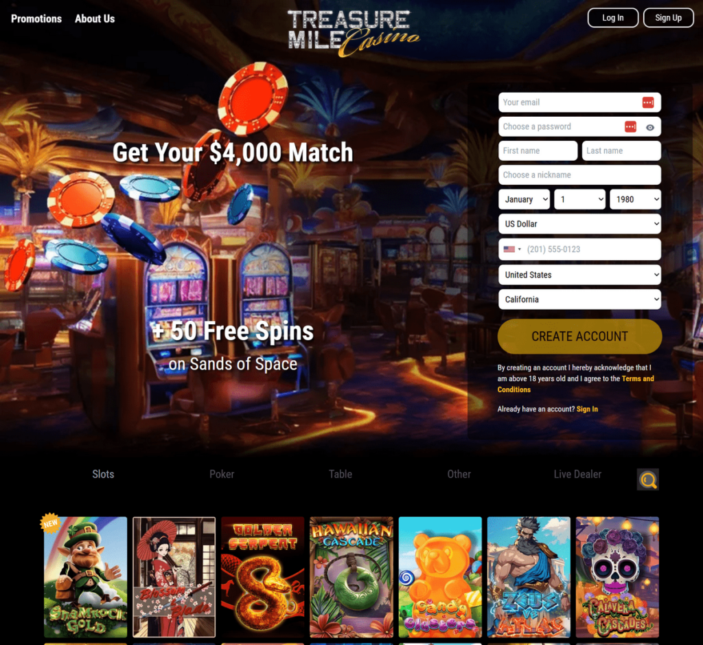 Treasure Mile Casino Desktop Preview 1