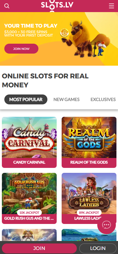 Slots.lv Casino Mobile Preview 1
